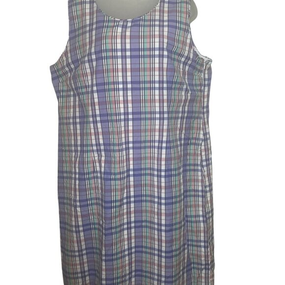 L.L. Bean Plaid Cotton Shift Dress Size 20 Sleeveless Knee Length - Picture 4 of 6